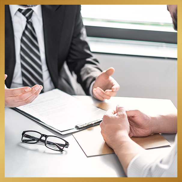 Business people negotiating a contract
