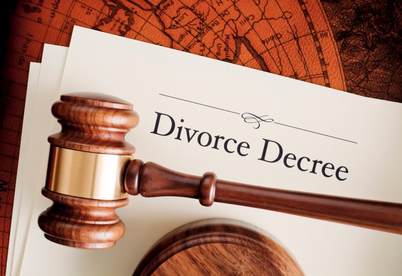 Judges' Gavel Resting on a Divorce Decree Document in Tucson and Pima County, AZ