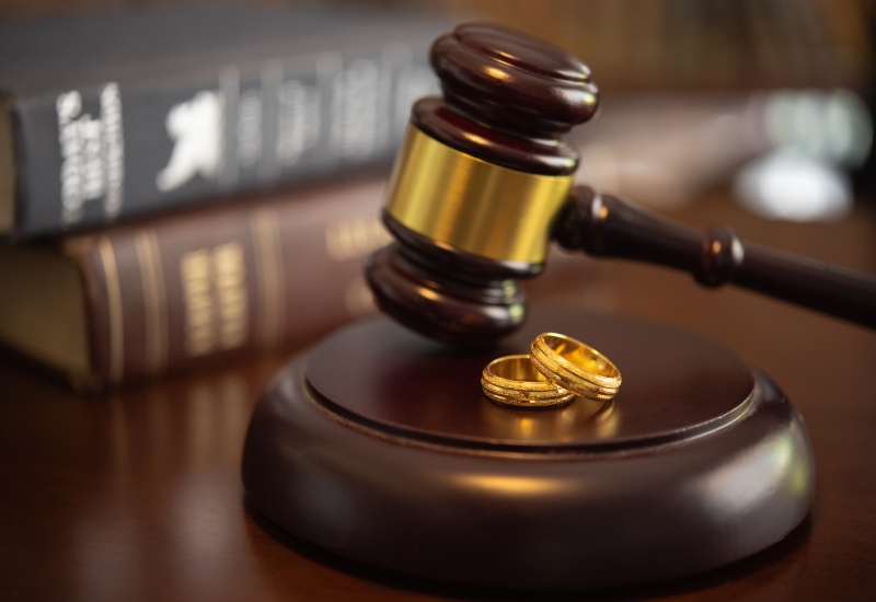 Judges' Gavel with Two Wedding Rings on a Block in Tucson and Pima County, AZ